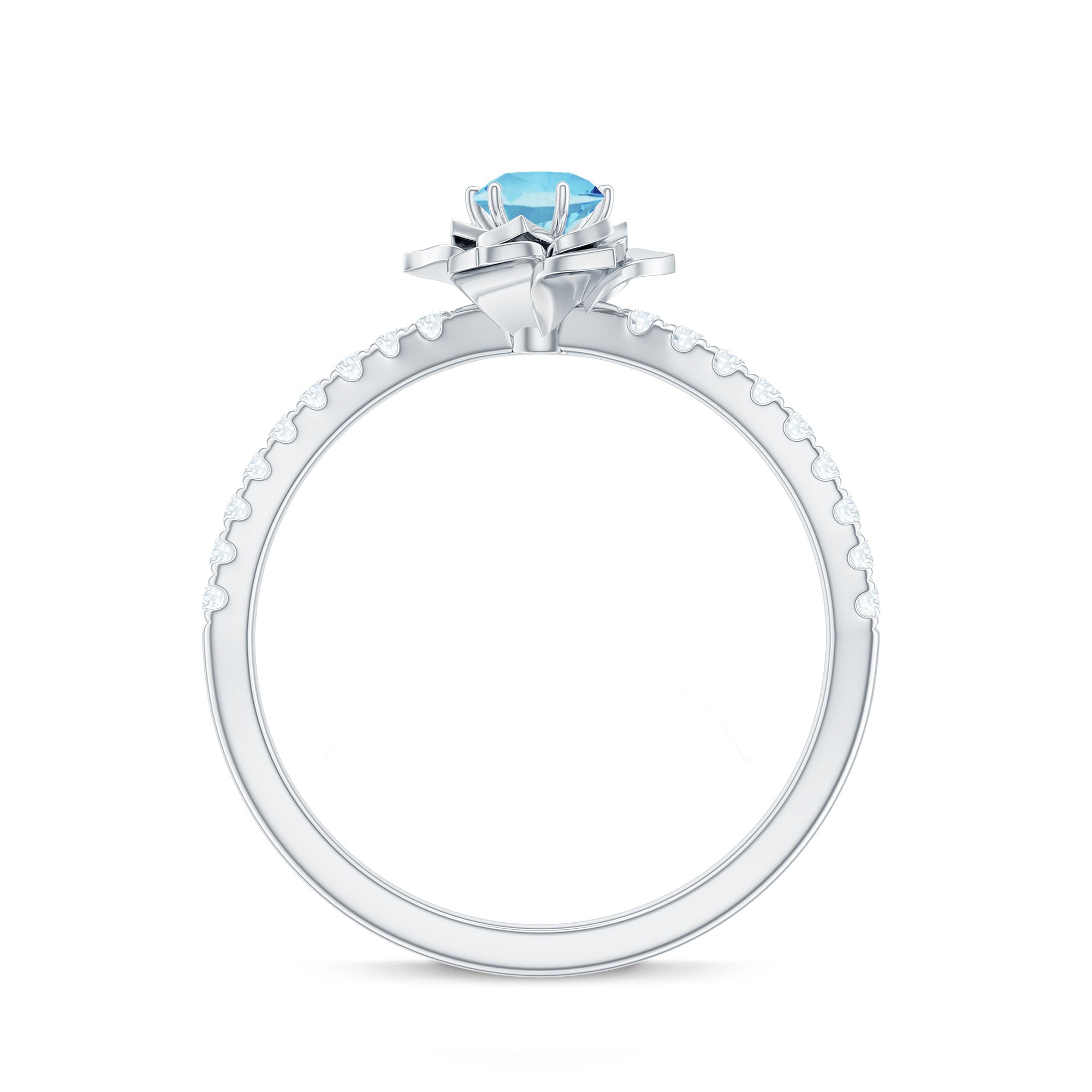 Floral Inspired Aquamarine Rose Engagement Ring with Diamond