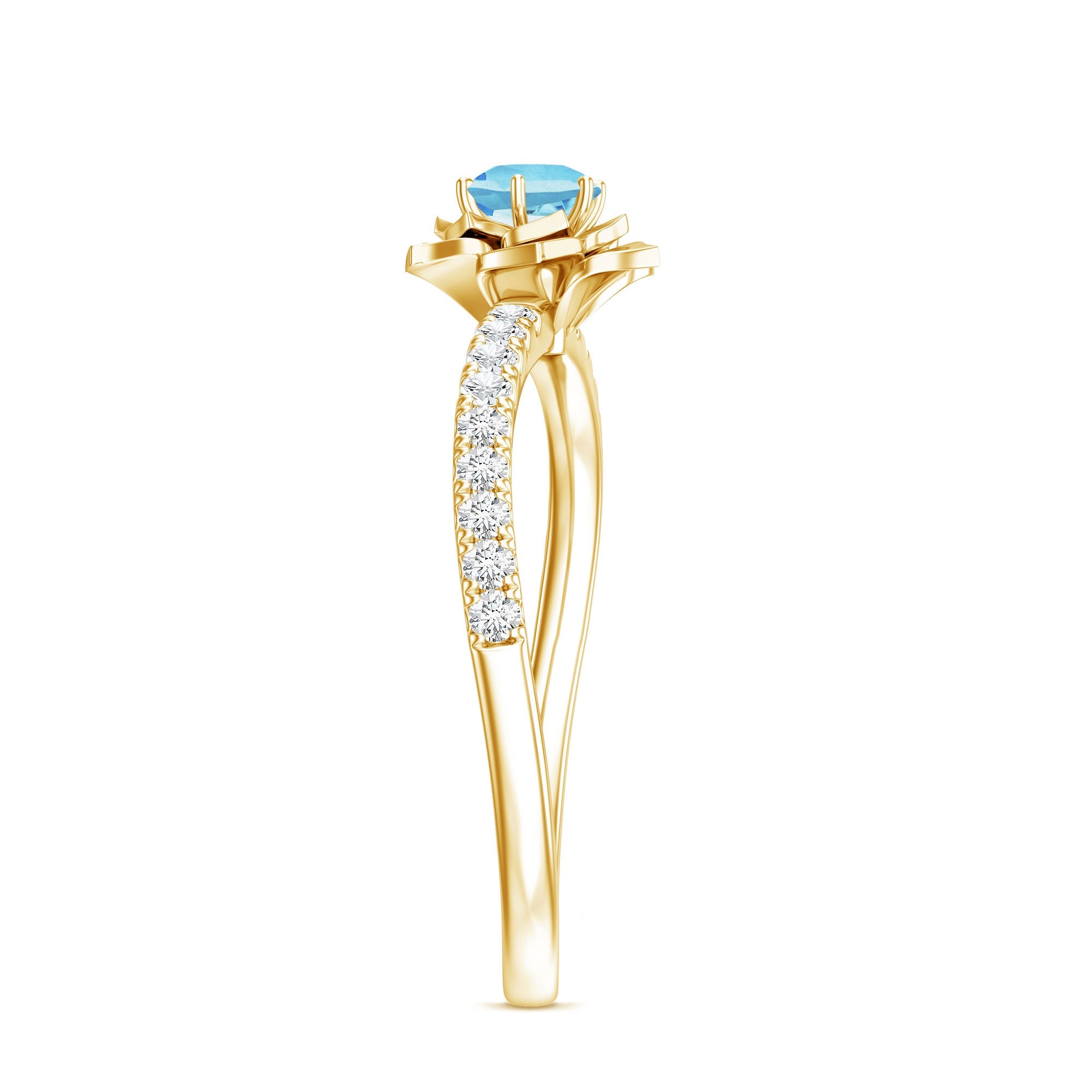Floral Inspired Aquamarine Rose Engagement Ring with Diamond