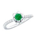 Genuine Emerald Flower Engagement Ring with Diamond