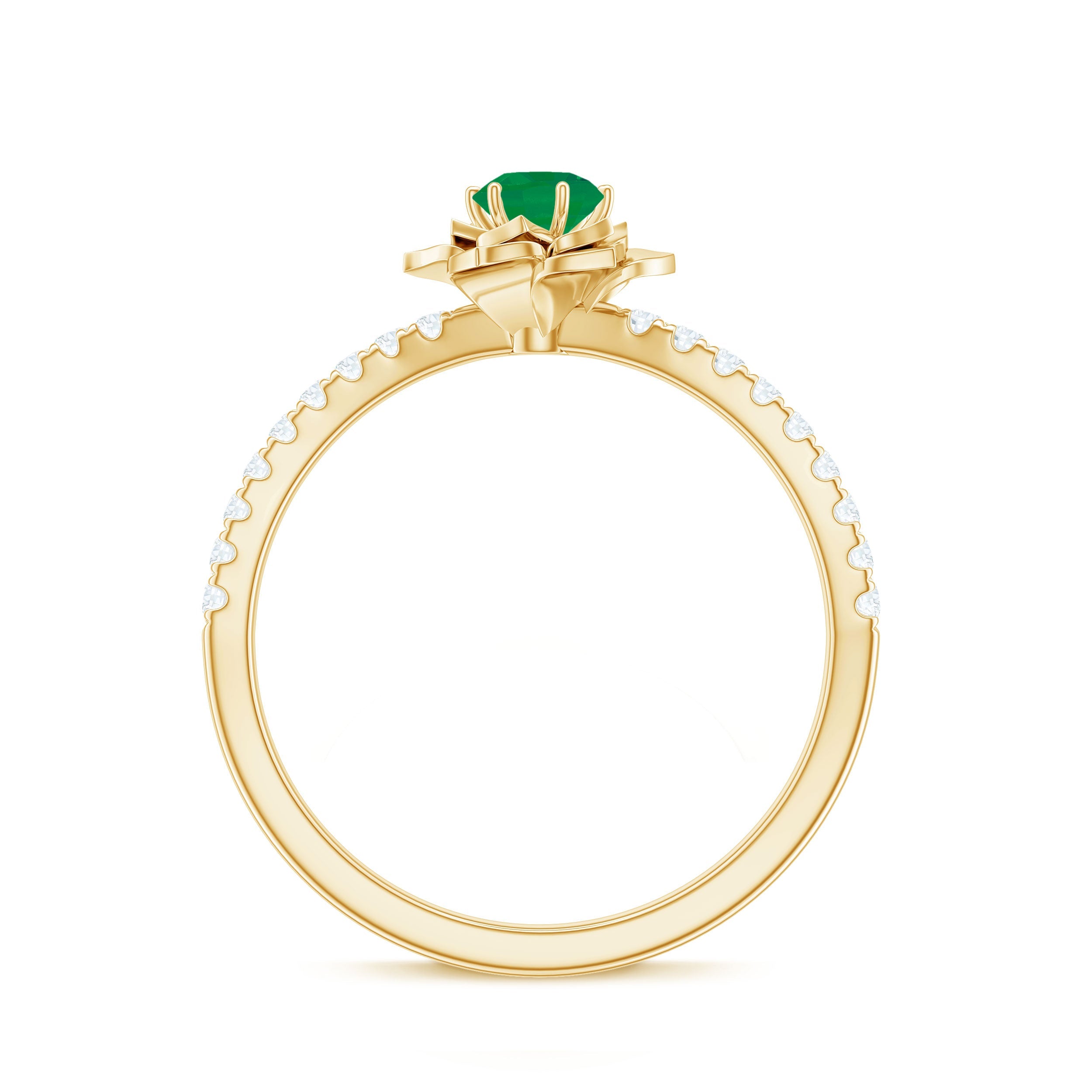 Genuine Emerald Flower Engagement Ring with Diamond