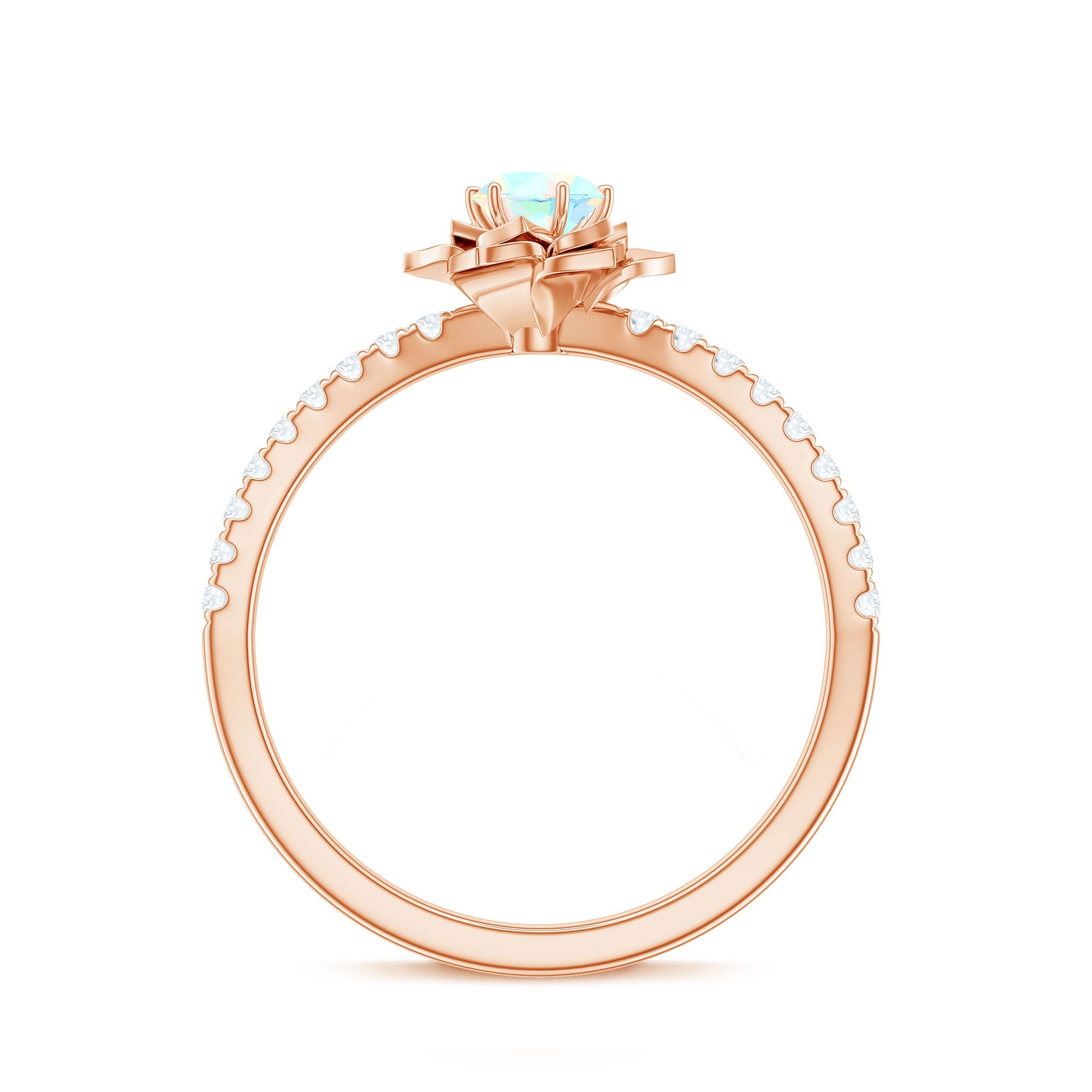 Natural Ethiopian Opal Floral Engagement Ring with Diamond Side Stones