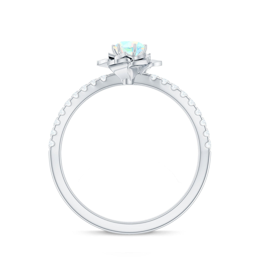 Natural Ethiopian Opal Floral Engagement Ring with Diamond Side Stones