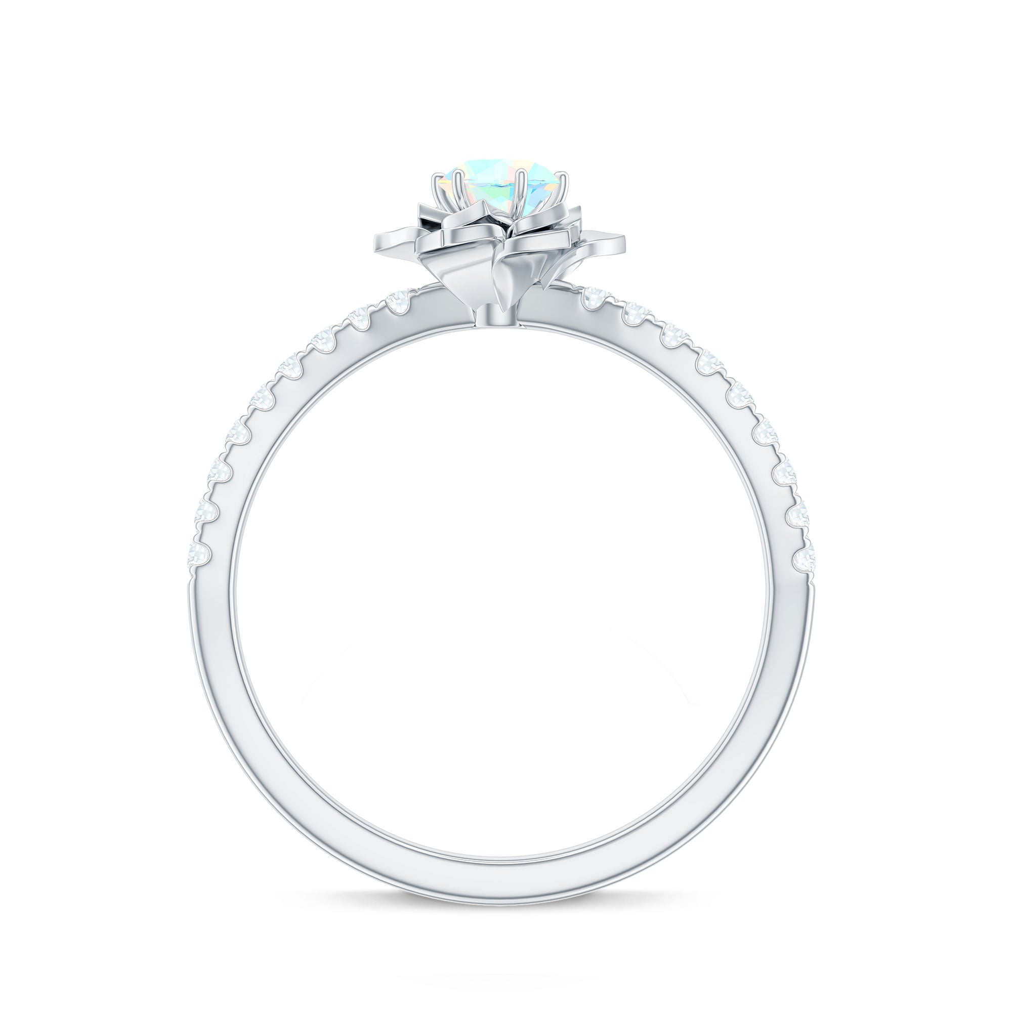 Natural Ethiopian Opal Floral Engagement Ring with Diamond Side Stones