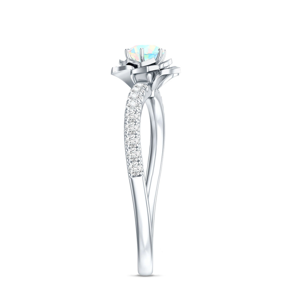 Natural Ethiopian Opal Floral Engagement Ring with Diamond Side Stones