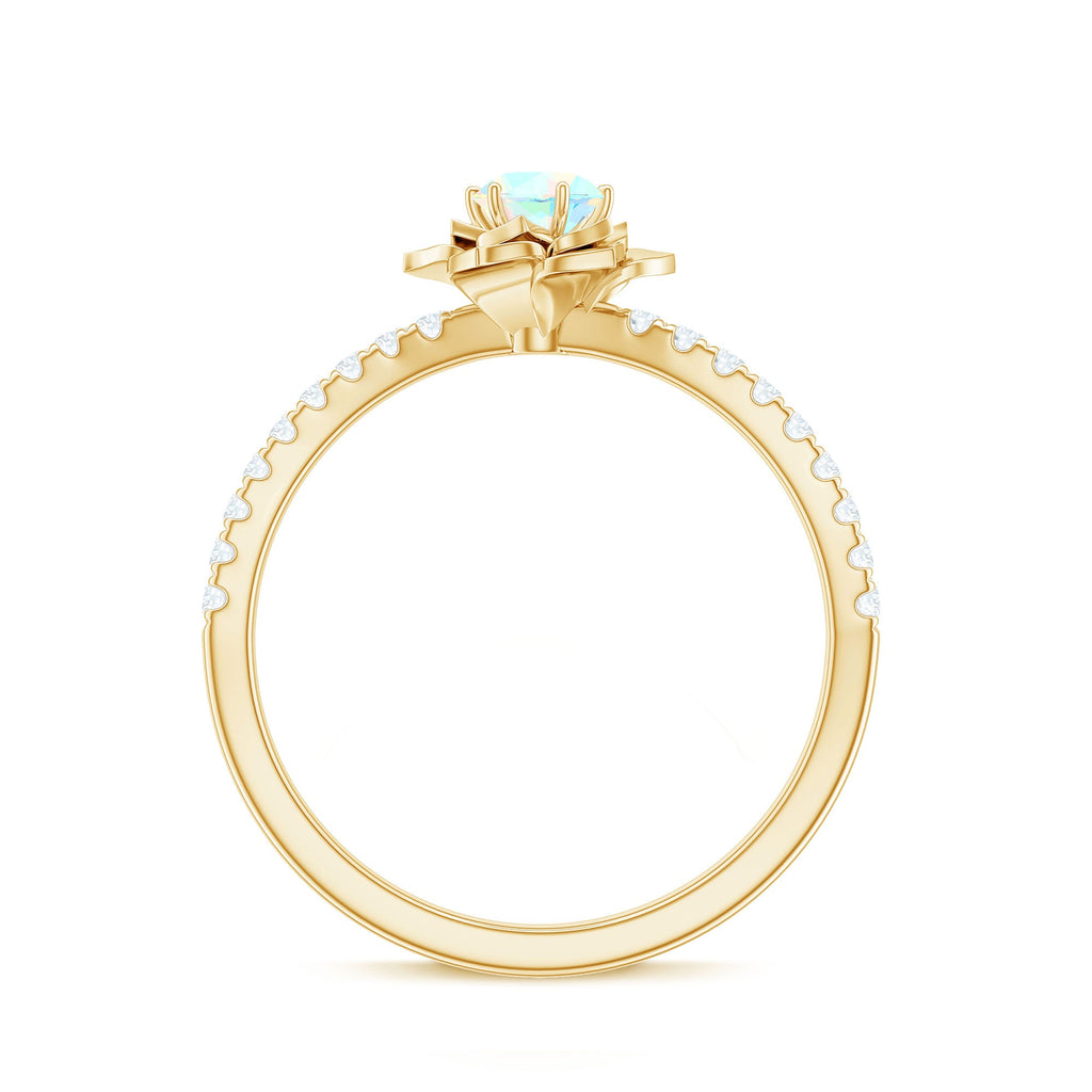 Natural Ethiopian Opal Floral Engagement Ring with Diamond Side Stones
