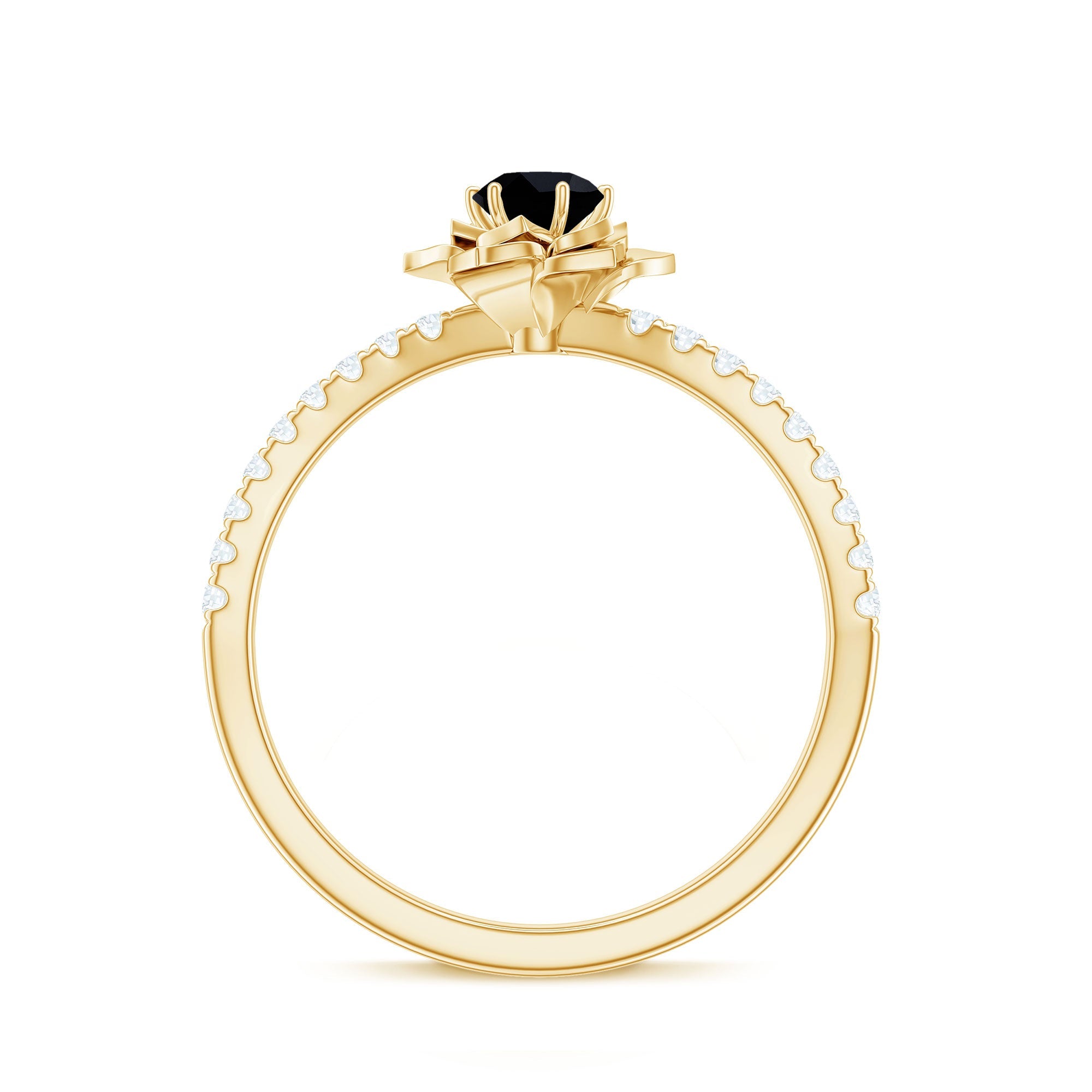 Certified Real Black Spinel Flower Engagement Ring with Diamond