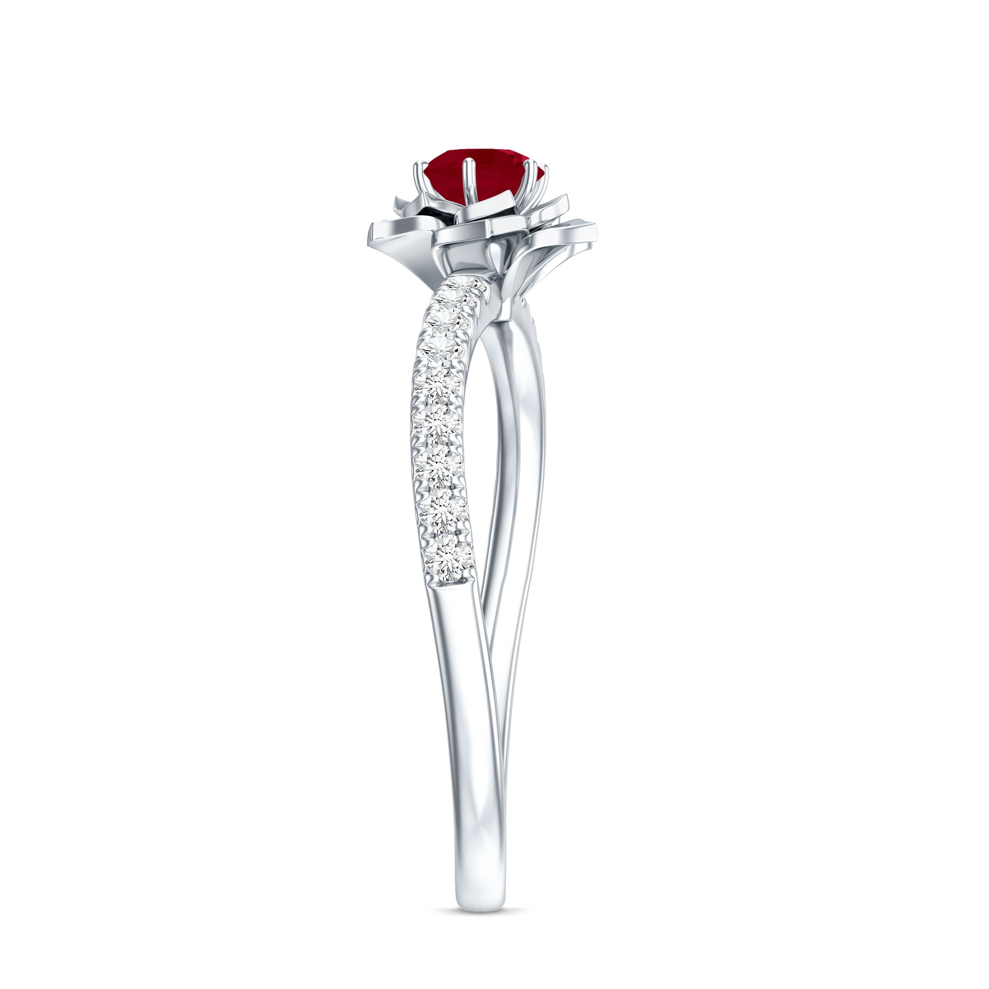 Natural 0.6 Carat Ruby Flower Engagement Ring with Diamond