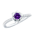 Natural Amethyst Rose Engagement Ring with Diamond