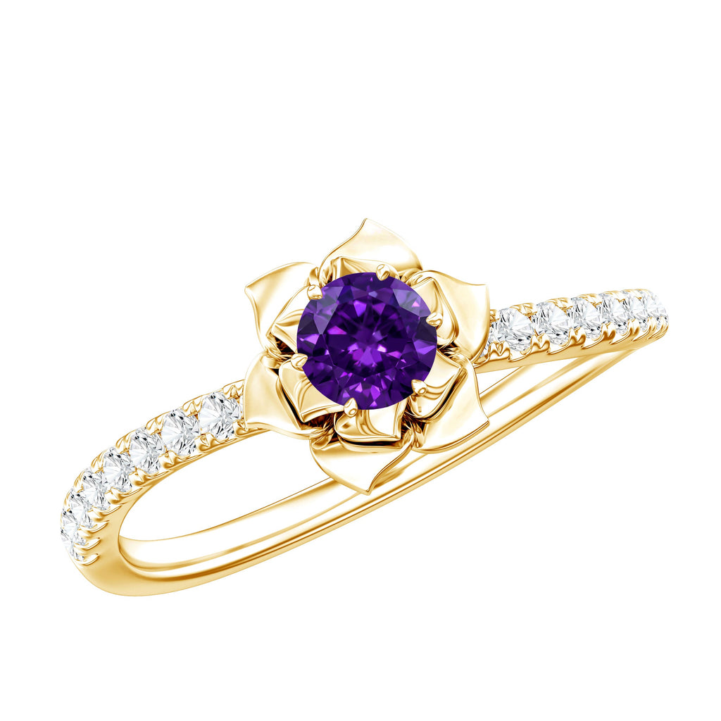 Natural Amethyst Rose Engagement Ring with Diamond