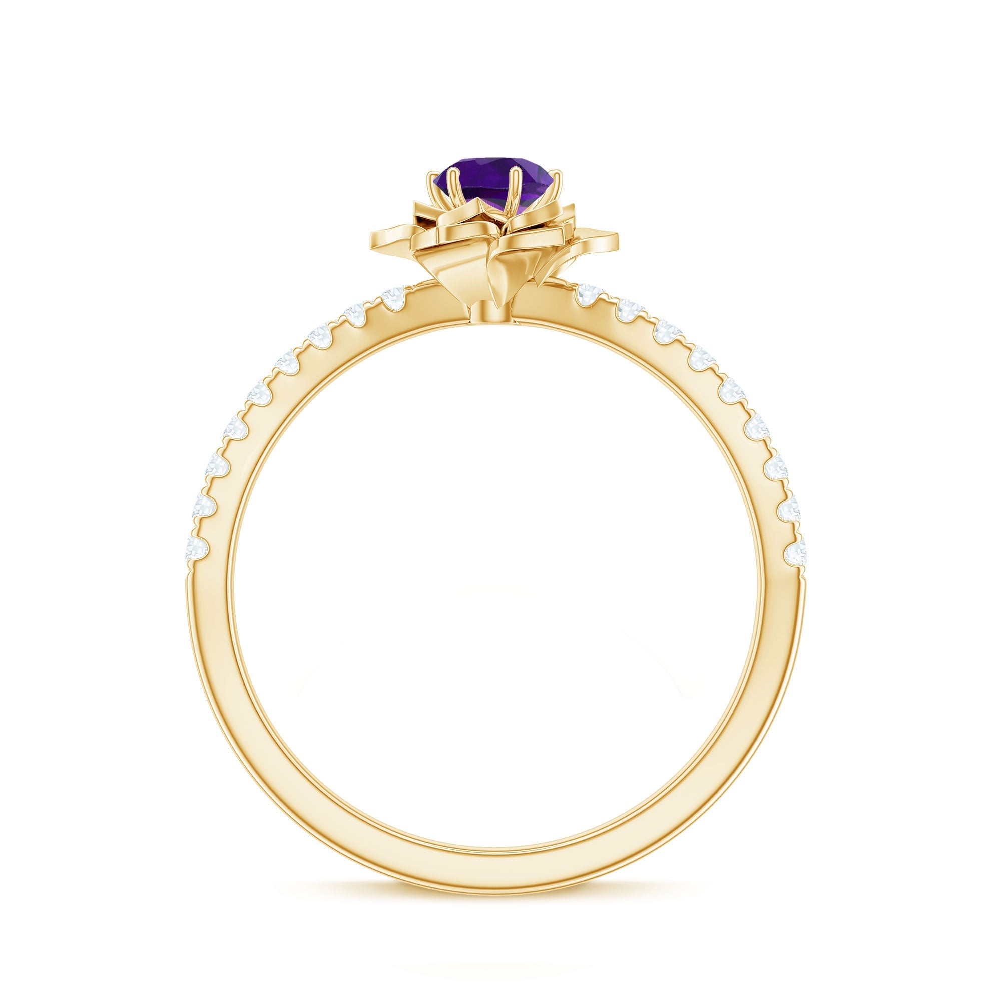 Natural Amethyst Rose Engagement Ring with Diamond