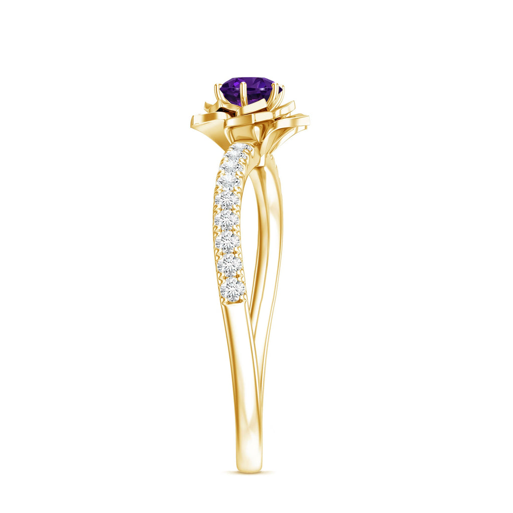 Natural Amethyst Rose Engagement Ring with Diamond