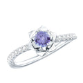 Genuine Tanzanite Rose Flower Engagement Ring with Diamond Curved Shank