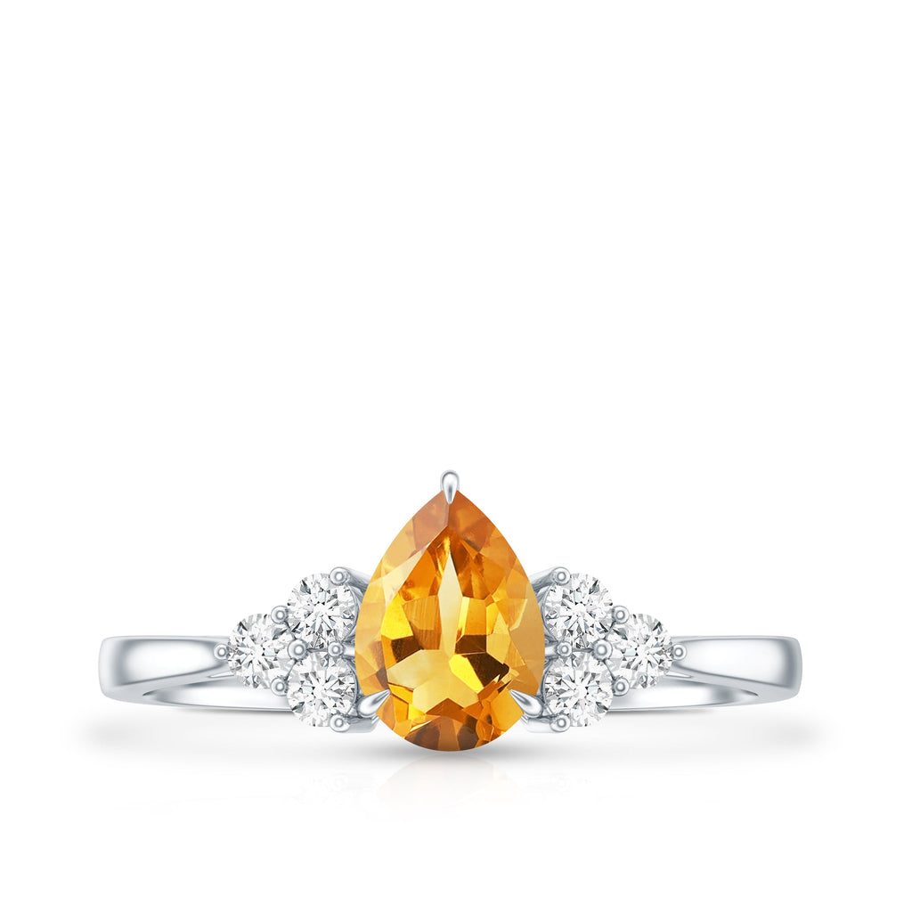 Classic Citrine Teardrop Engagement Ring with Diamond Trio
