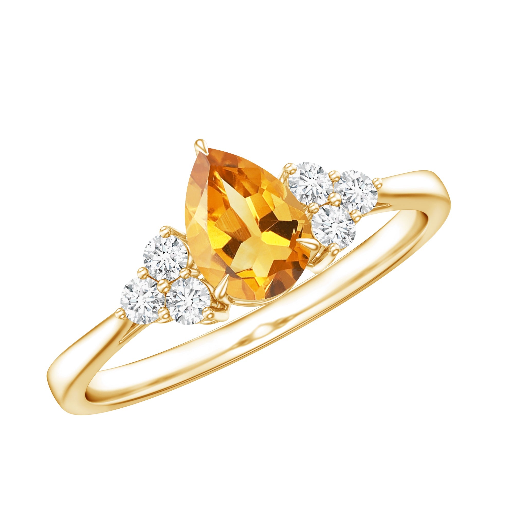 Classic Citrine Teardrop Engagement Ring with Diamond Trio