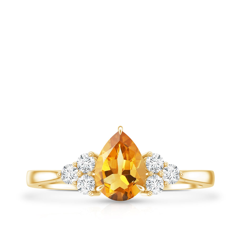 Classic Citrine Teardrop Engagement Ring with Diamond Trio