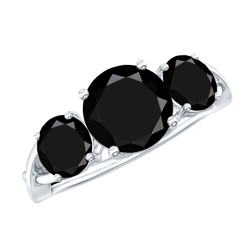 Natural 1.5 Carat Black Spinel 3 Stone Engagement Ring for Women