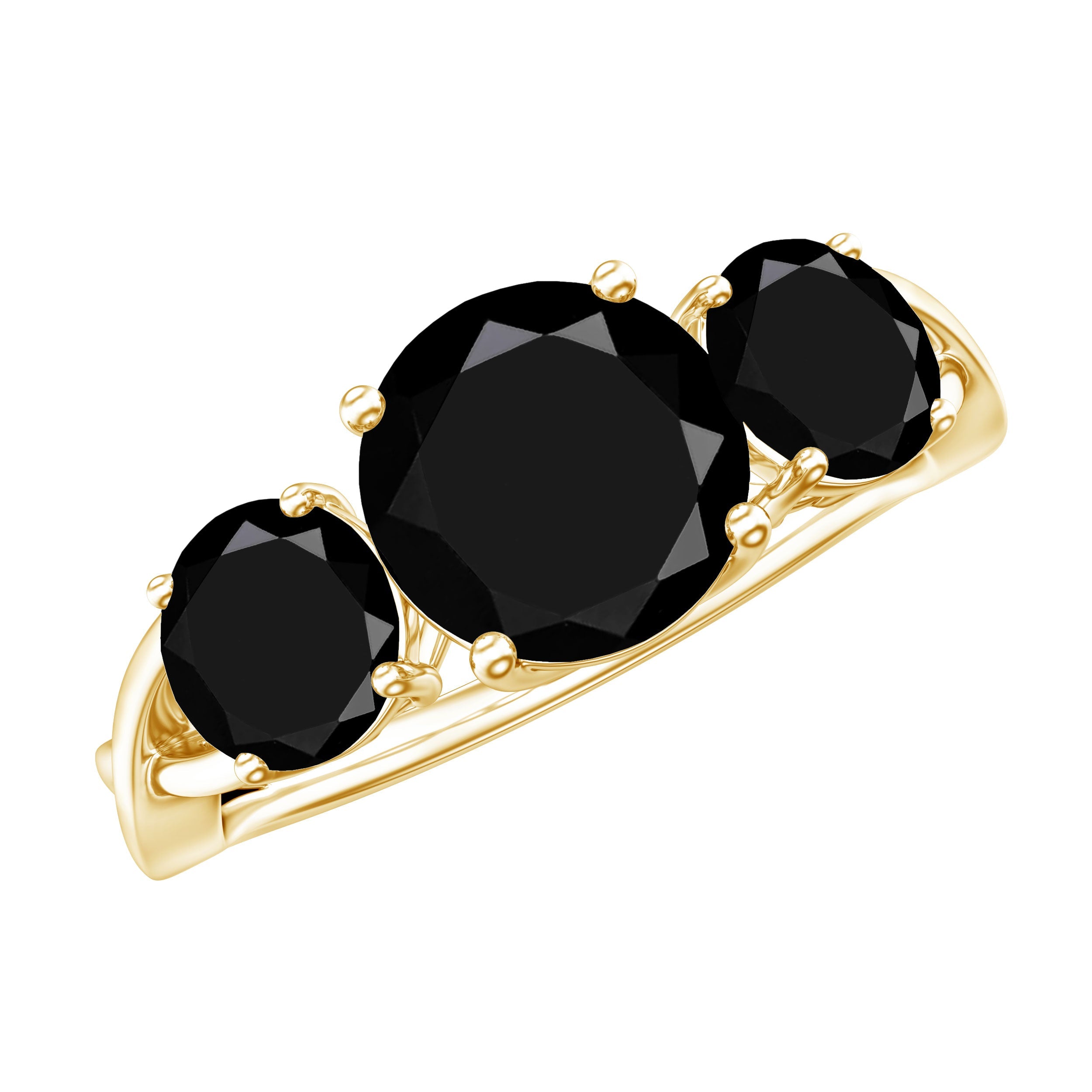 Natural 1.5 Carat Black Spinel 3 Stone Engagement Ring for Women