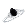 Pear Shaped Black Onyx Engagement Ring with Real Diamond Trio