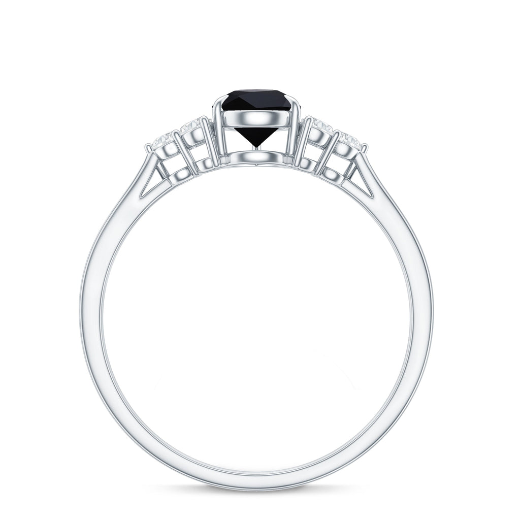 Pear Shaped Black Onyx Engagement Ring with Real Diamond Trio