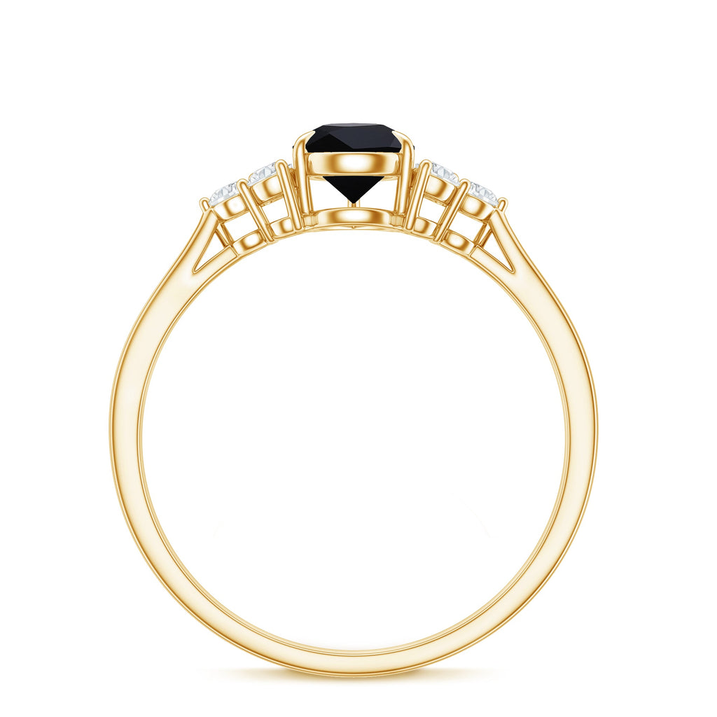 Pear Shaped Black Onyx Engagement Ring with Real Diamond Trio