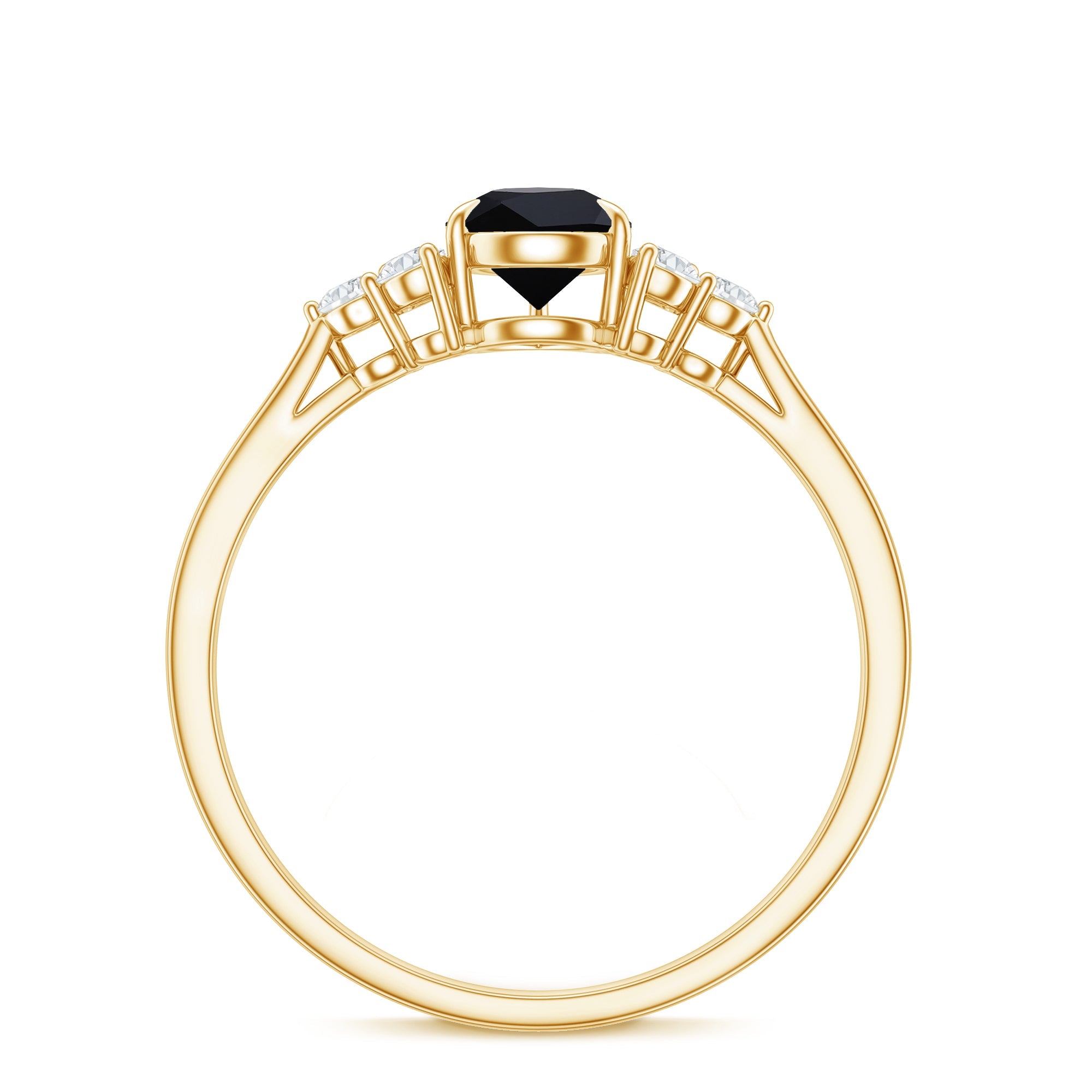 Pear Shaped Black Onyx Engagement Ring with Real Diamond Trio