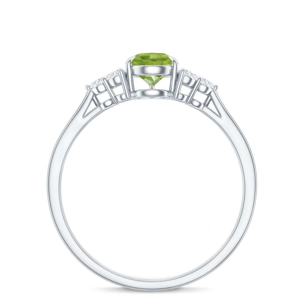 1 Carat Peridot Teardrop Engagement Ring with Diamond Trio