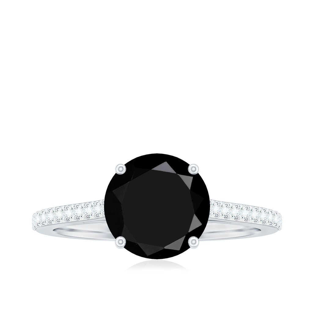 Round Cut Black Onyx Engagement Ring with Diamond Side Stones