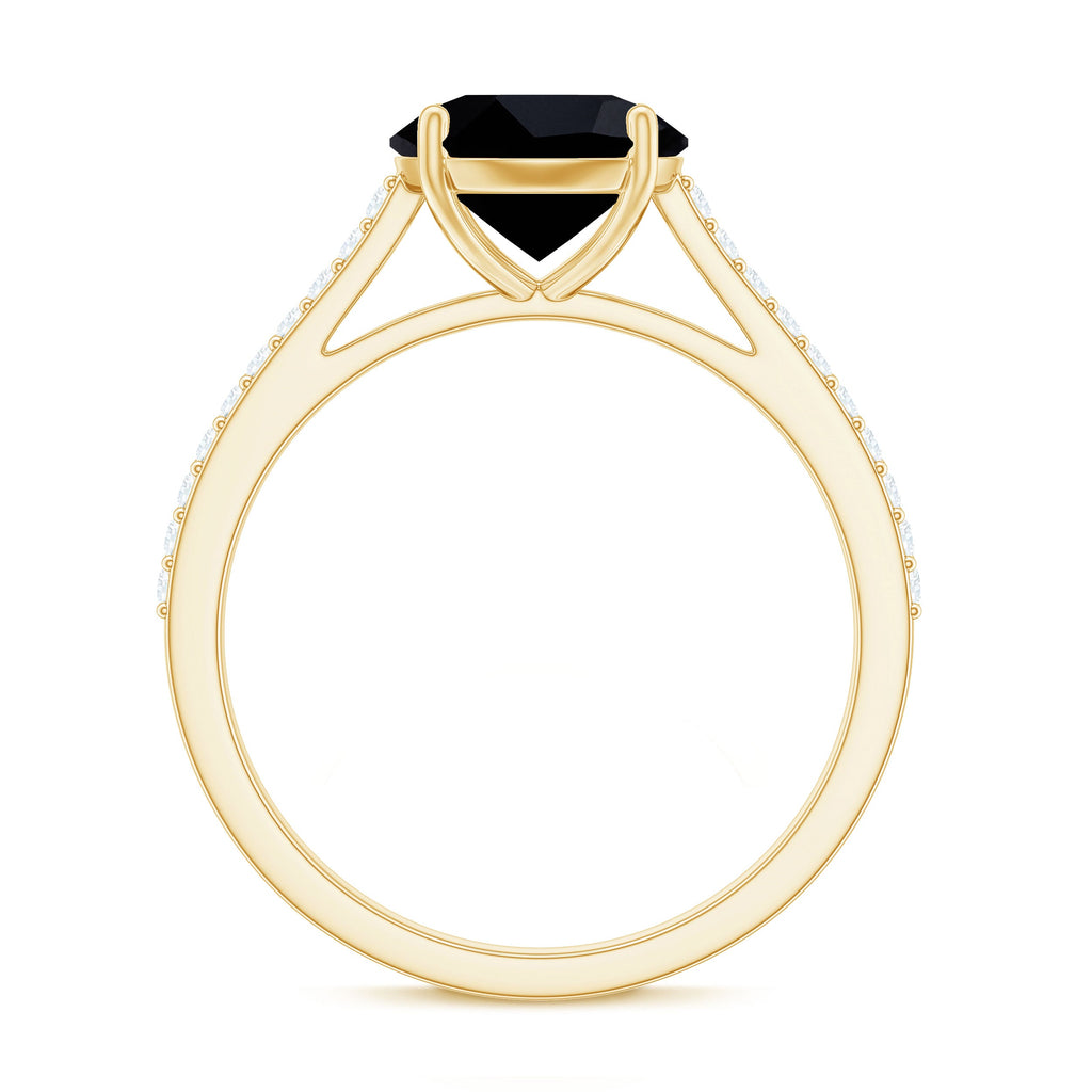 Round Cut Black Onyx Engagement Ring with Diamond Side Stones
