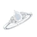 Pear Shape Moonstone Solitaire Ring with Diamond Trio