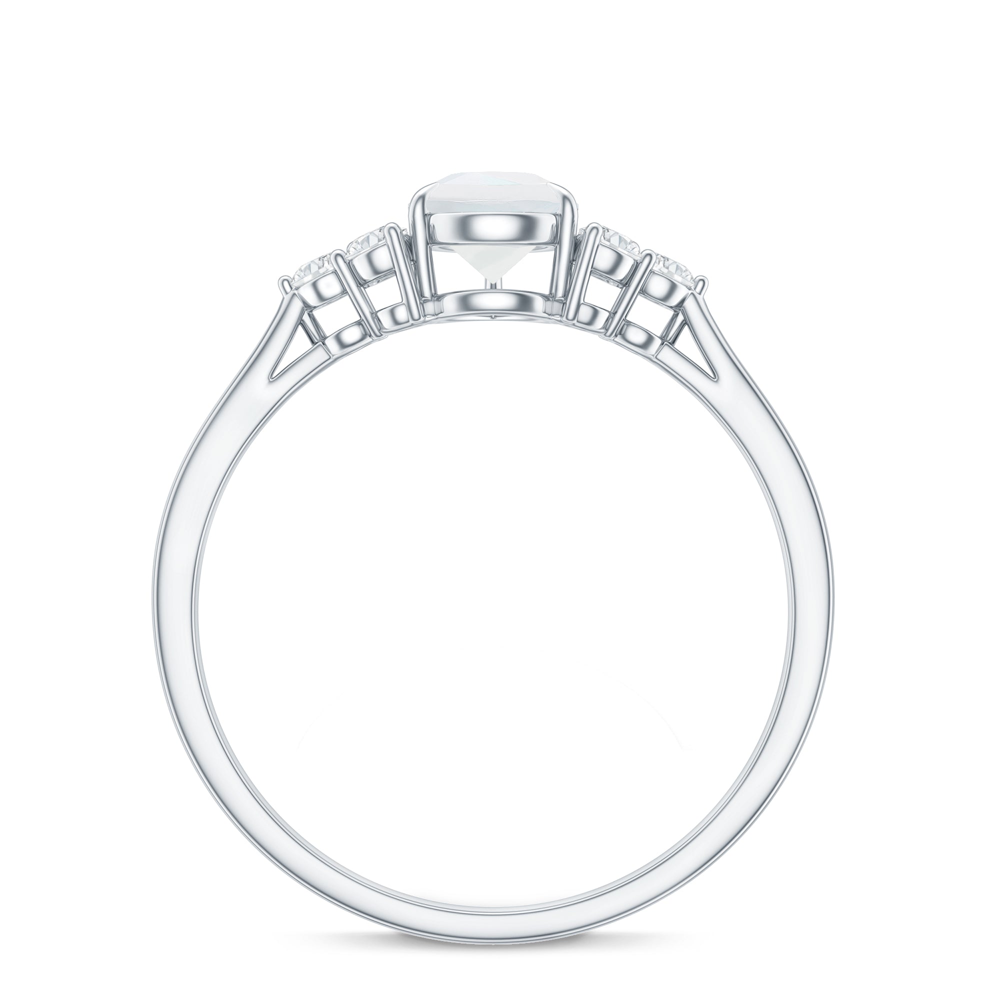 Pear Shape Moonstone Solitaire Ring with Diamond Trio