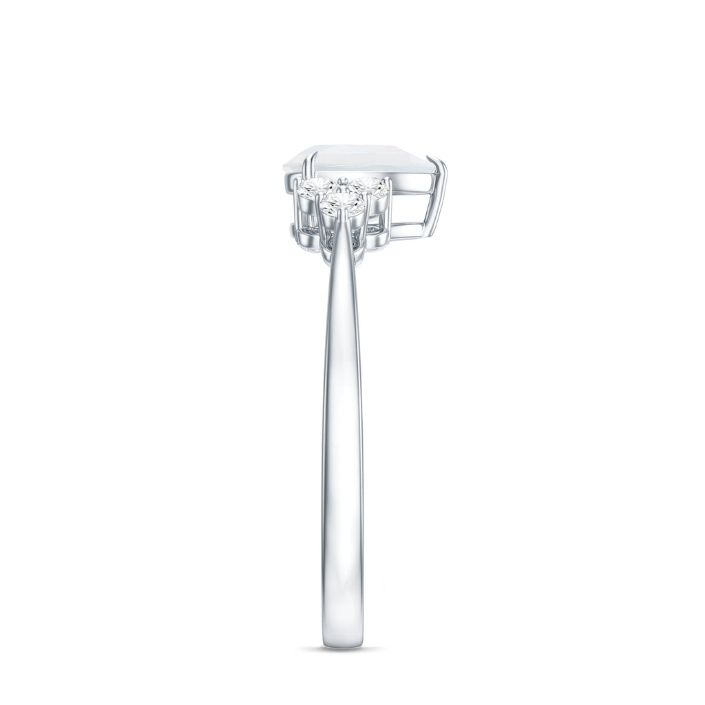 Pear Shape Moonstone Solitaire Ring with Diamond Trio
