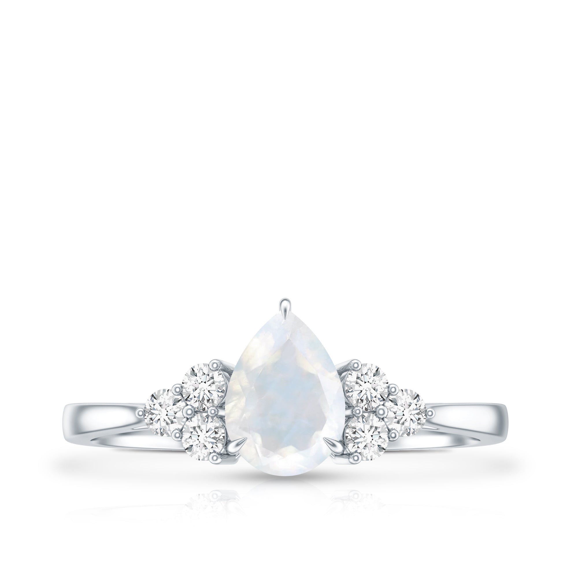 Pear Shape Moonstone Solitaire Ring with Diamond Trio