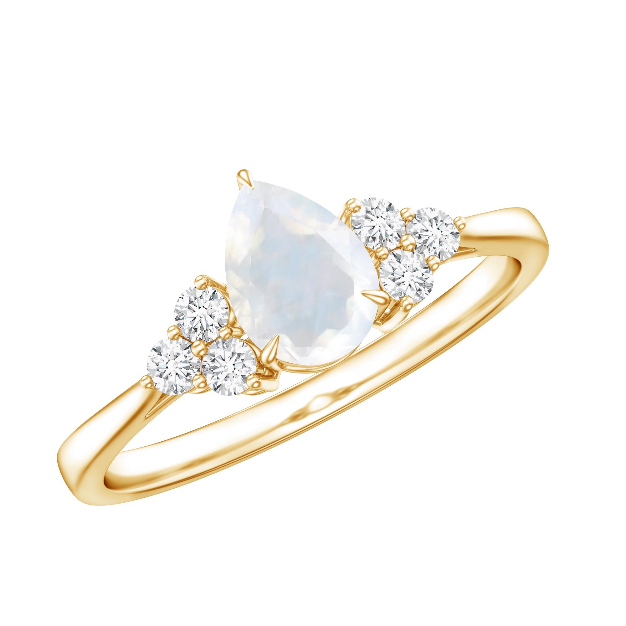 Pear Shape Moonstone Solitaire Ring with Diamond Trio