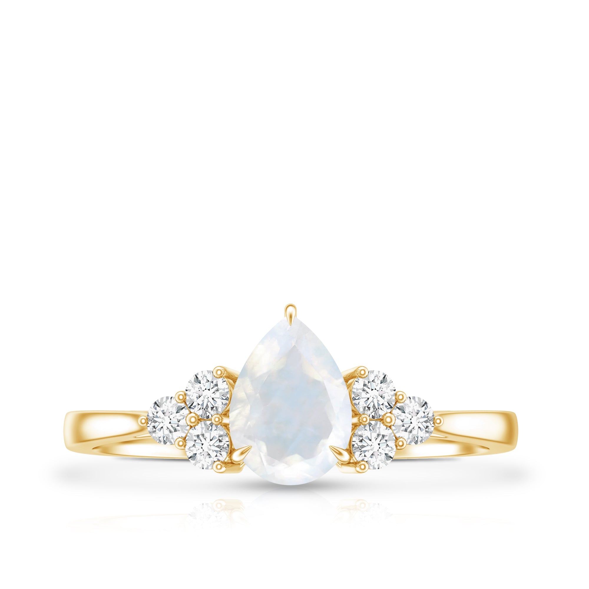 Pear Shape Moonstone Solitaire Ring with Diamond Trio