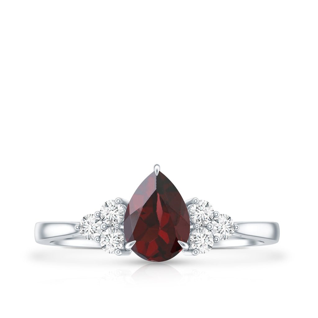 Natural 0.8 Carat Pear Shape Garnet Engagement Ring with Diamond