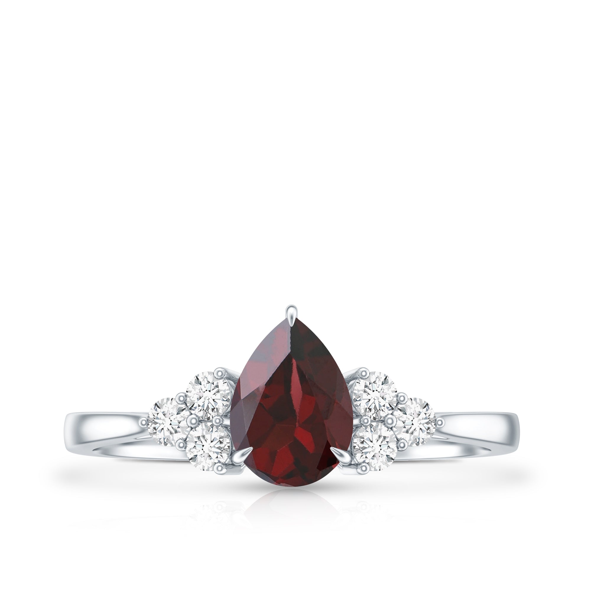Natural 0.8 Carat Pear Shape Garnet Engagement Ring with Diamond