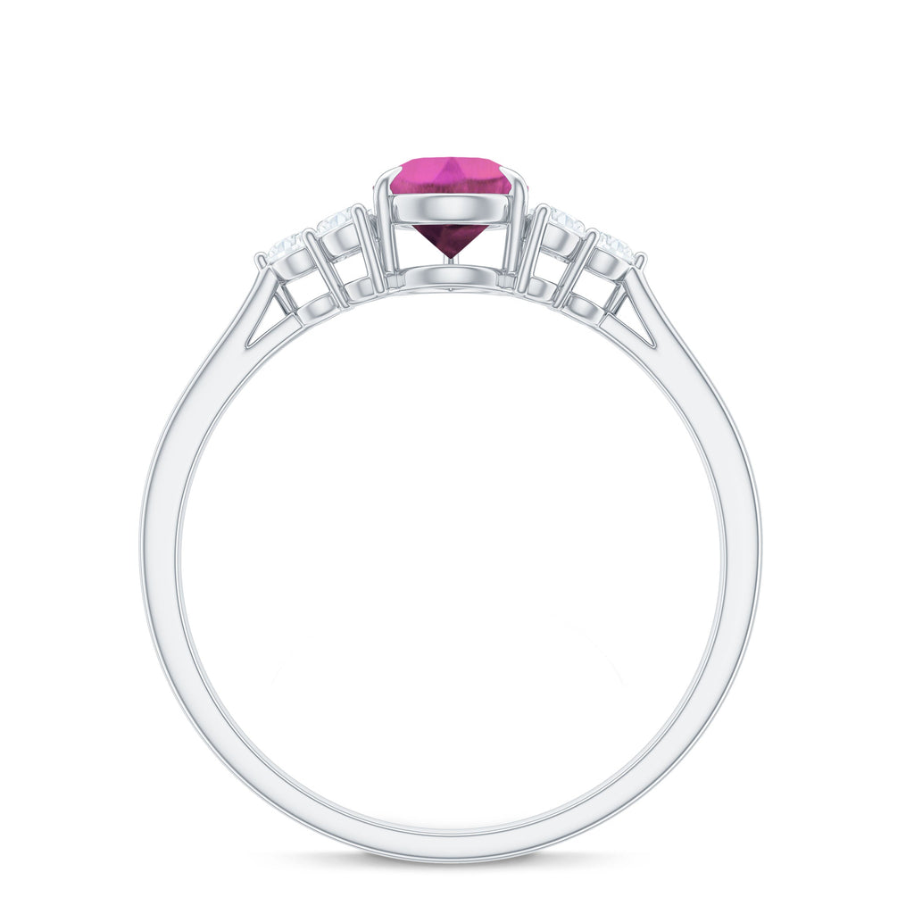 1.6 Carat Natural Pink Tourmaline Teardrop Engagement Ring with Diamond Trio