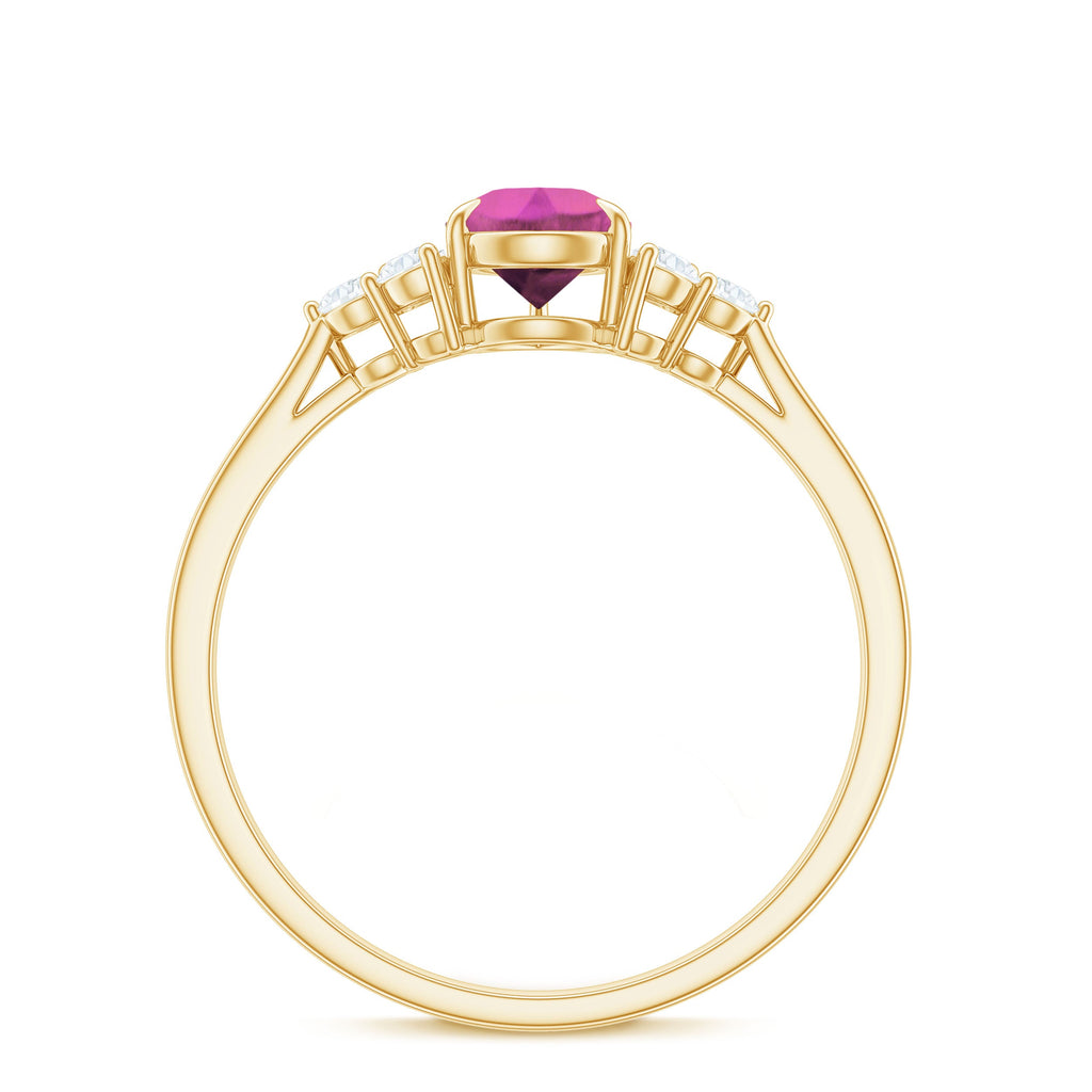 1.6 Carat Natural Pink Tourmaline Teardrop Engagement Ring with Diamond Trio