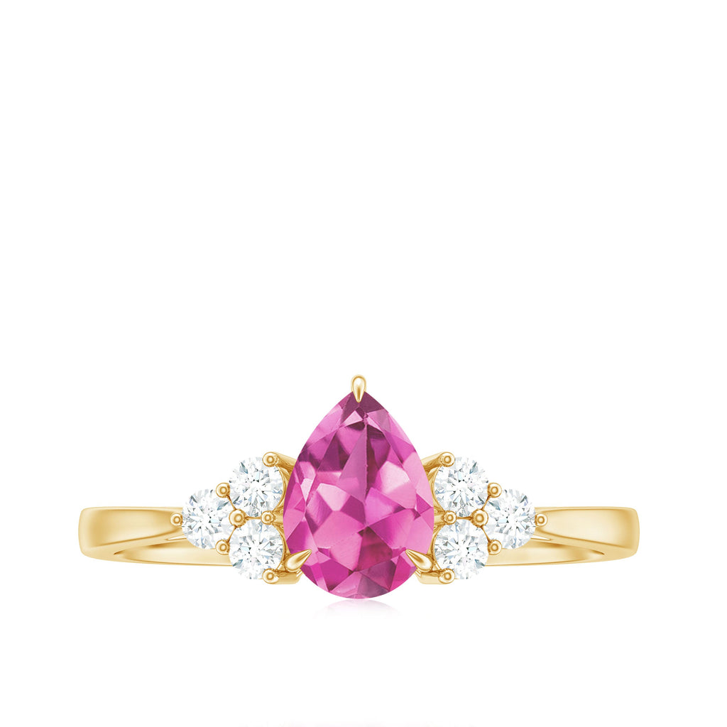 1.6 Carat Natural Pink Tourmaline Teardrop Engagement Ring with Diamond Trio