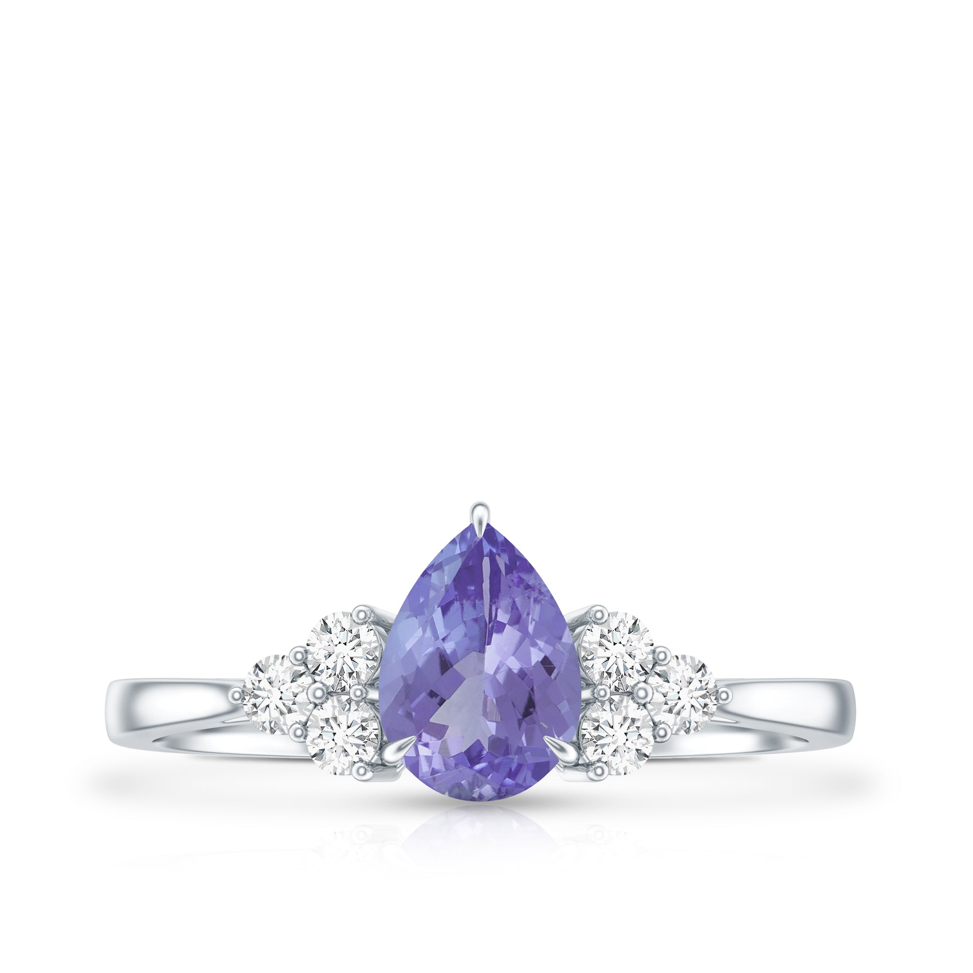0.8 Carat Pear Shaped Tanzanite Engagement Ring with Diamond Trio