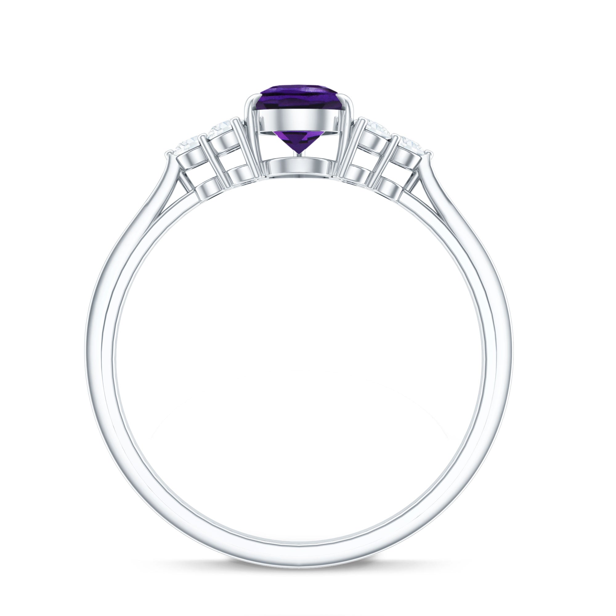 1 Carat Amethyst Engagement Ring with Diamond Trio