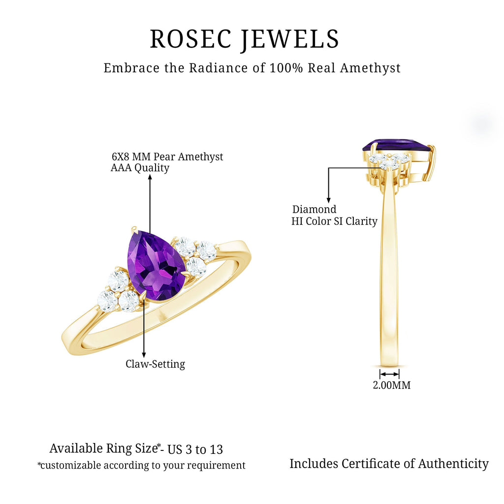1 Carat Amethyst Engagement Ring with Diamond Trio