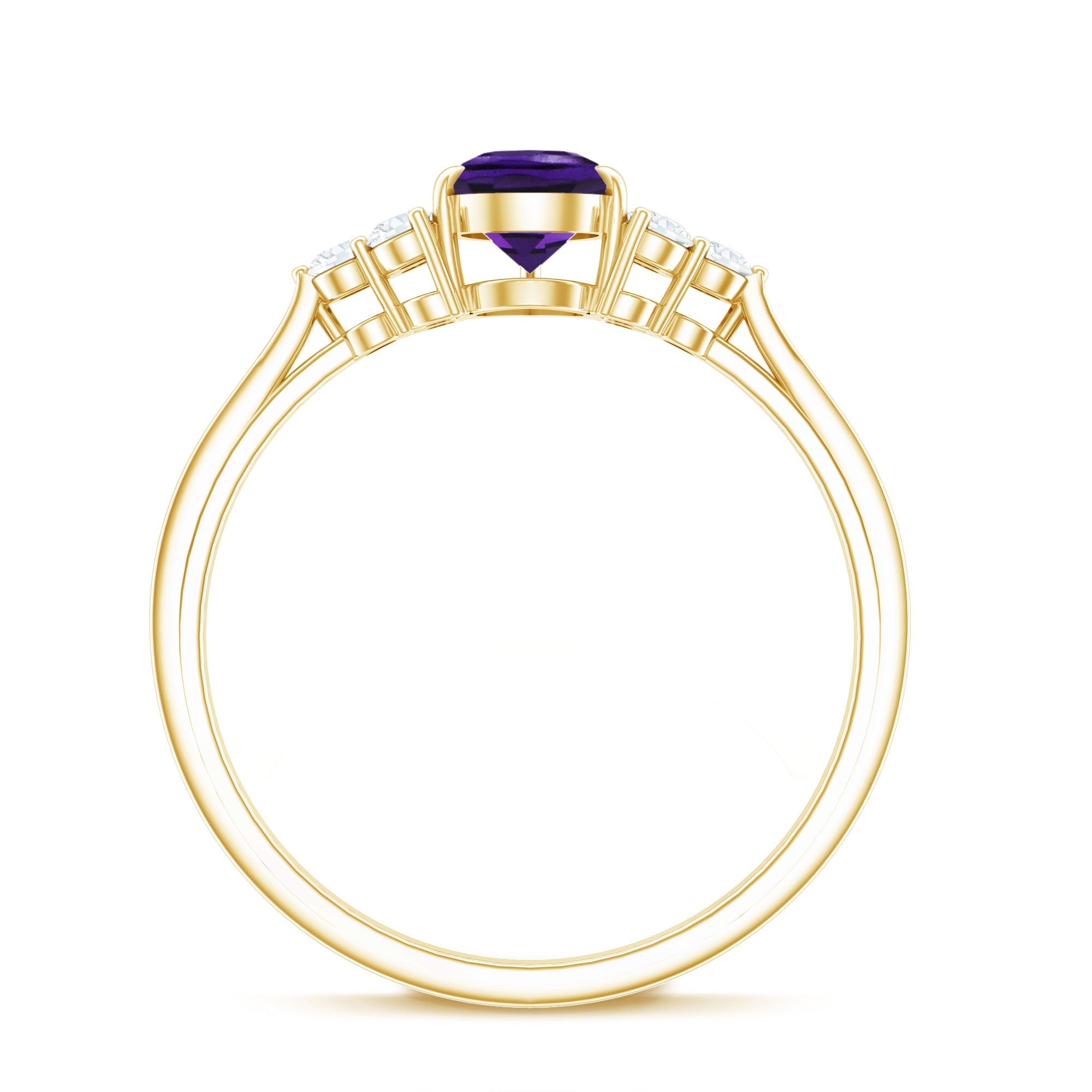 1 Carat Amethyst Engagement Ring with Diamond Trio