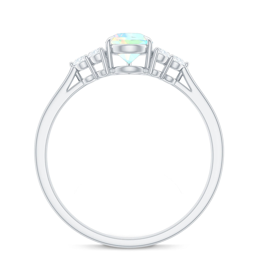 Certified Real Opalescent Pear Shaped Engagement Ring with Diamond Trio