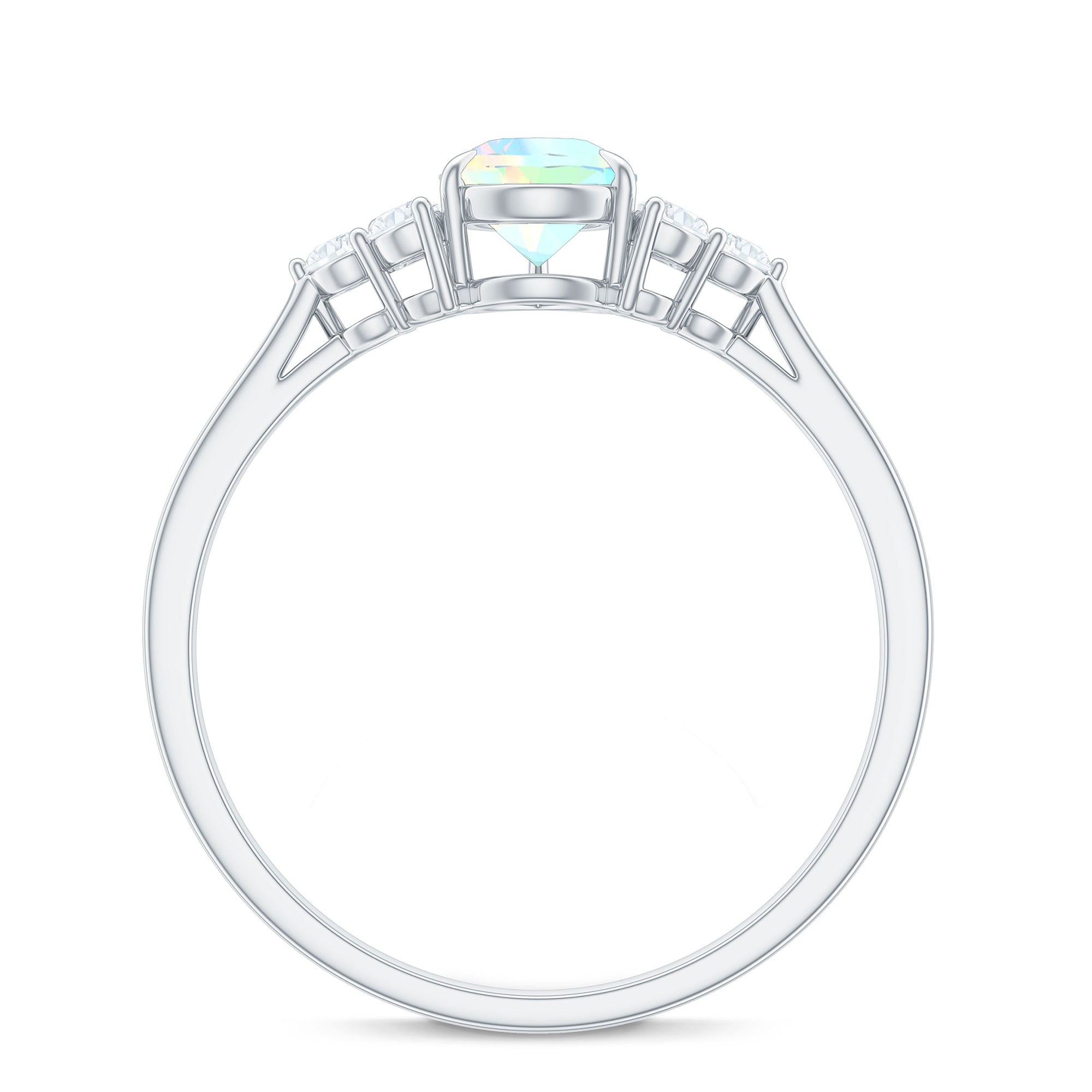 Certified Real Opalescent Pear Shaped Engagement Ring with Diamond Trio