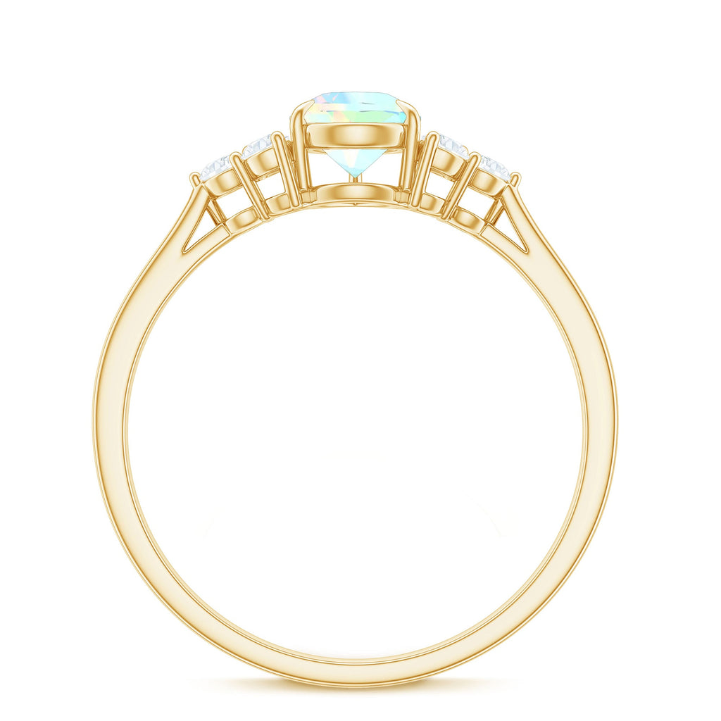 Certified Real Opalescent Pear Shaped Engagement Ring with Diamond Trio