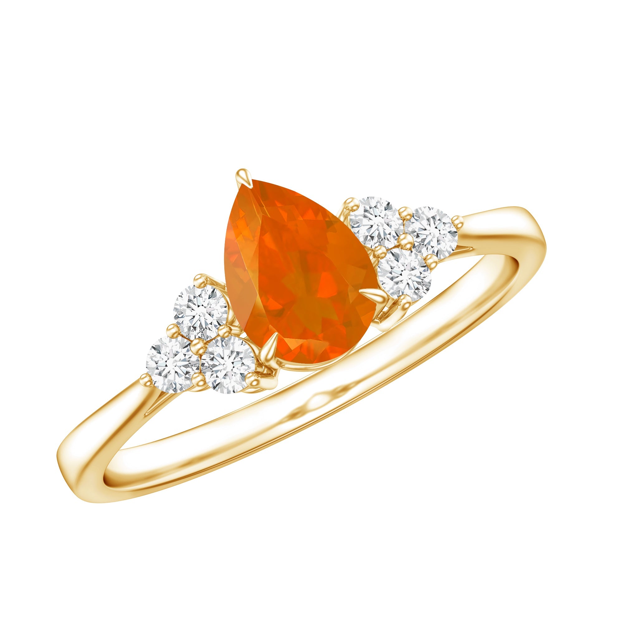 0.6 Carat Pear Shaped Fire Opal Engagement Ring with Diamond Trio