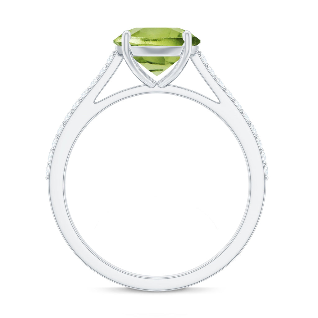 Natural 2 Carat Peridot Solitaire Engagement Ring with Diamond
