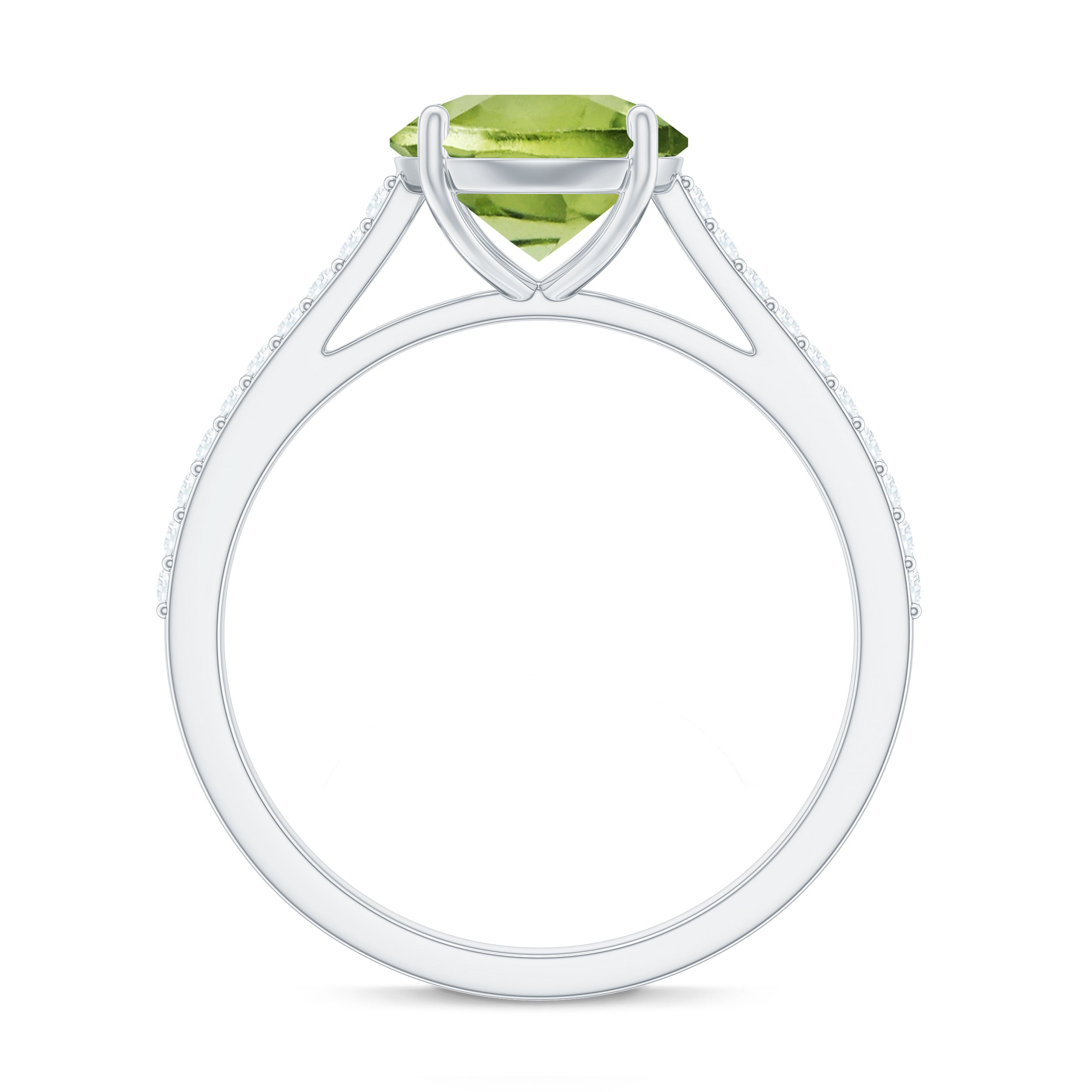 Natural 2 Carat Peridot Solitaire Engagement Ring with Diamond