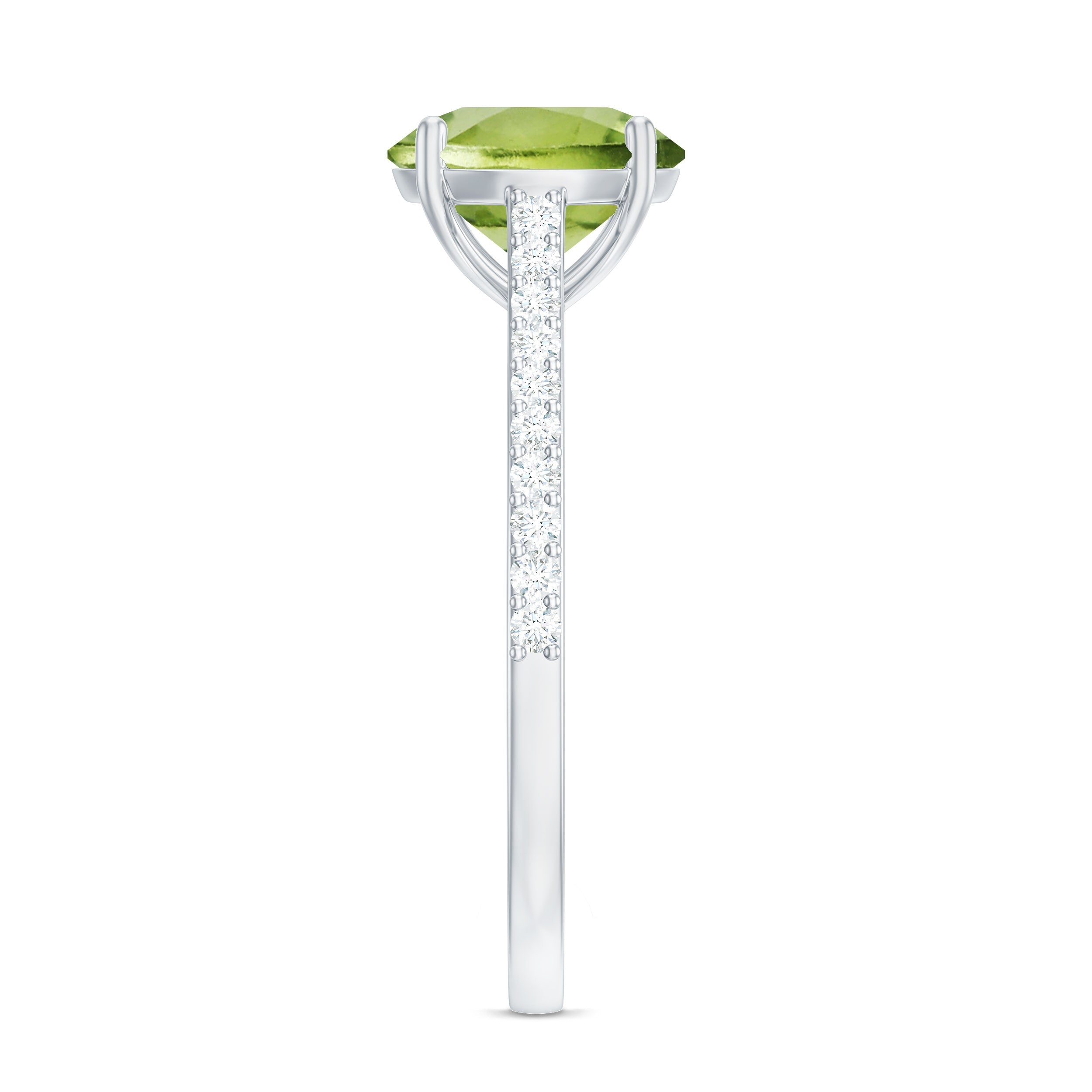 Natural 2 Carat Peridot Solitaire Engagement Ring with Diamond